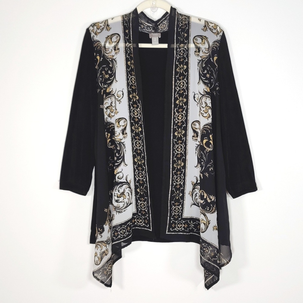 Chico's Travelers Baroque Print Open Front Jacket Cardigan 2 Resort Chic US L 12